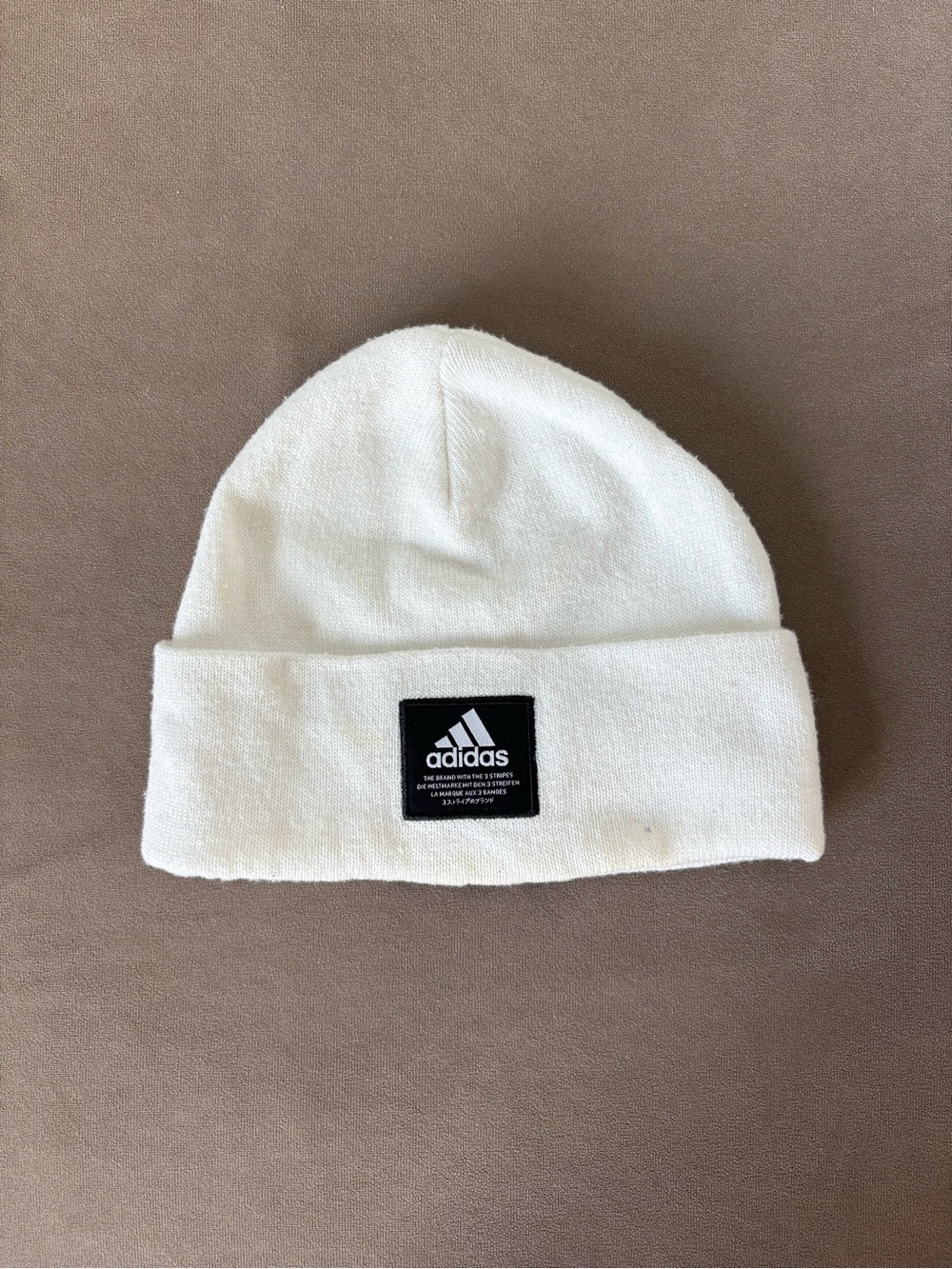 adidas Kids Cream Fold-Over Beanie with Logo Patch